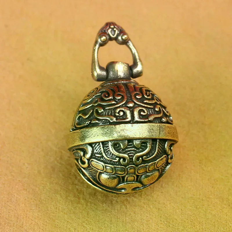 Keychain Vintage Brass Pure Copper Gluttonous Bell Car Key Chain Pendant Small Pendant Men and Women