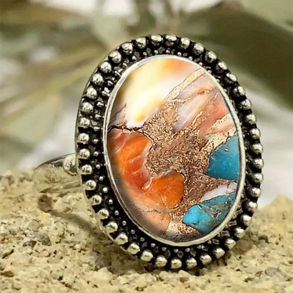 Fashionable and Exquisite Bohemian Retro Oval Ring for Women Men Valentine's Day Birthday Anniversary Gift Party Jewelry