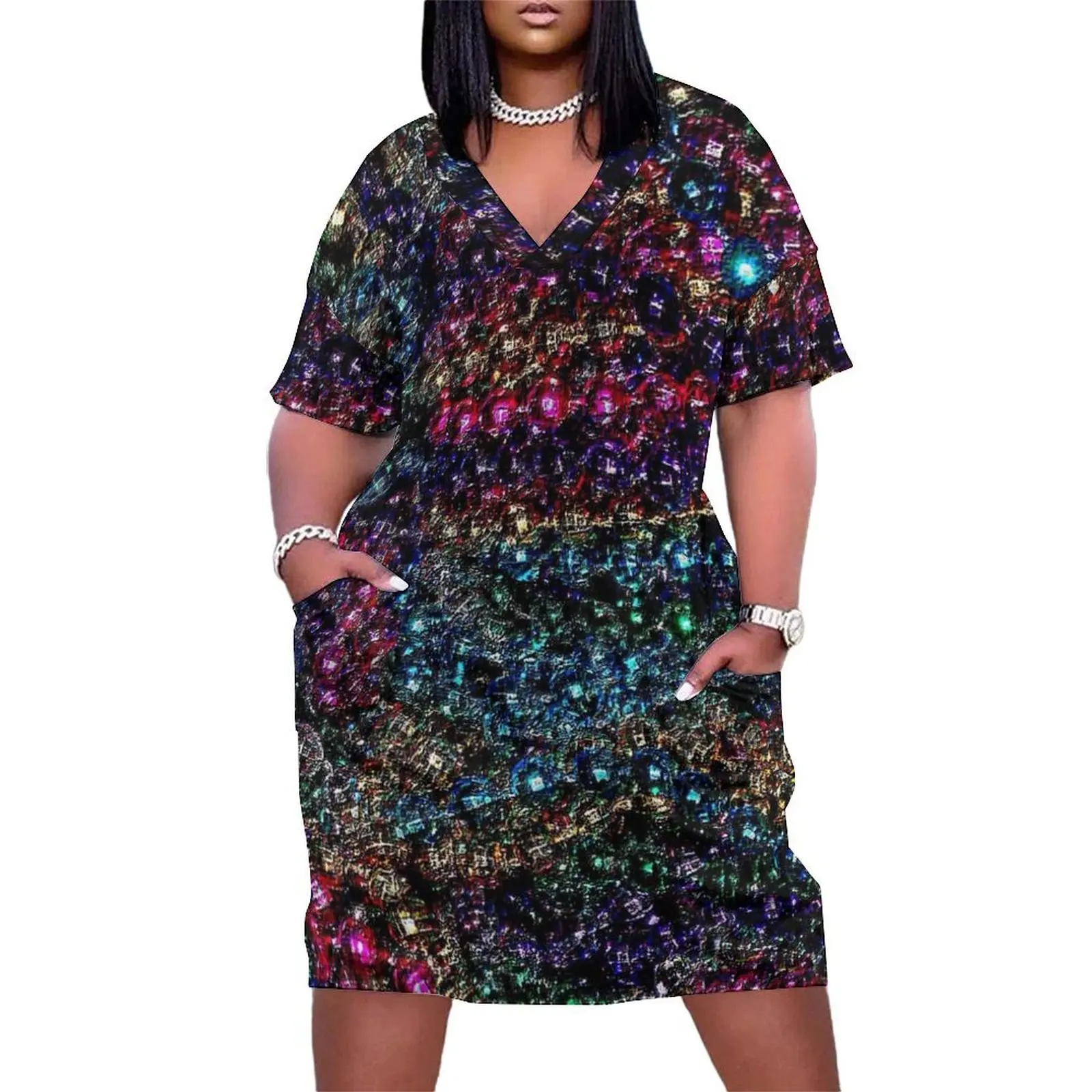 MARDI GRAS : New Orleans Celebration Beads Print Loose Pocket Dress Cocktail of dresses Woman