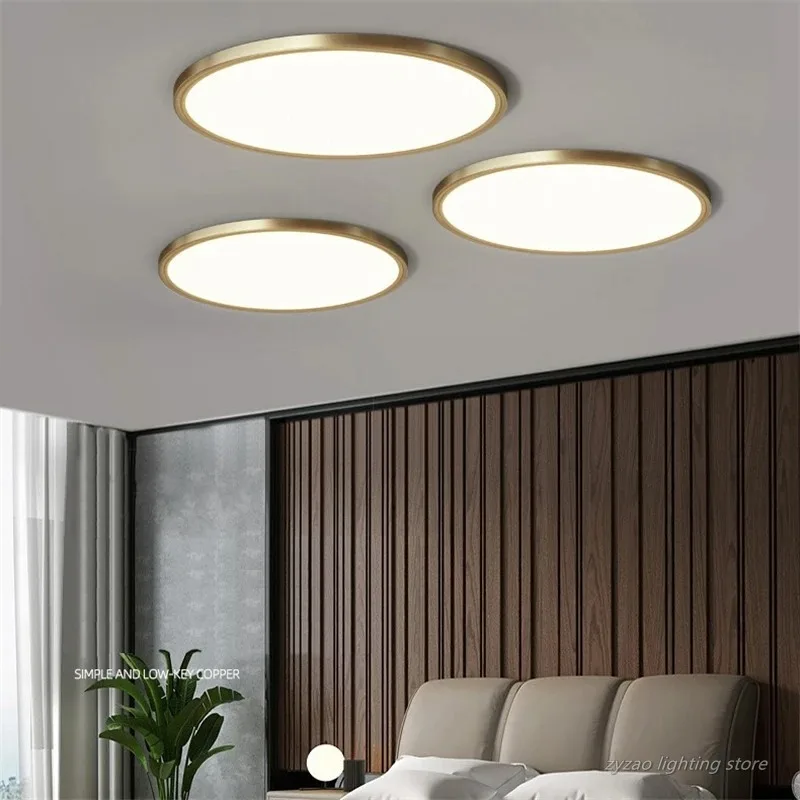 

All Copper Thin Copper Ceiling Lamp Modern Minimalist Room Decor Lamp Aisle Corridor Ceiling Light Living Room Decor Led Lights