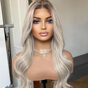 Ash Blonde Synthetic Wig Lace Front 13x4 HD Glueless with Natural Roots Loose Wave Long Hair for Women