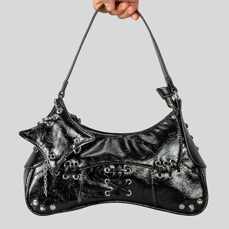 

Сумка-кроссбоди в стиле Y2K панк с заклепками, ретро-мотоциклетная сумка для женщин, классическая уличная модная сумка на плечо из искусственной кожи, готическая сумка с заклепками