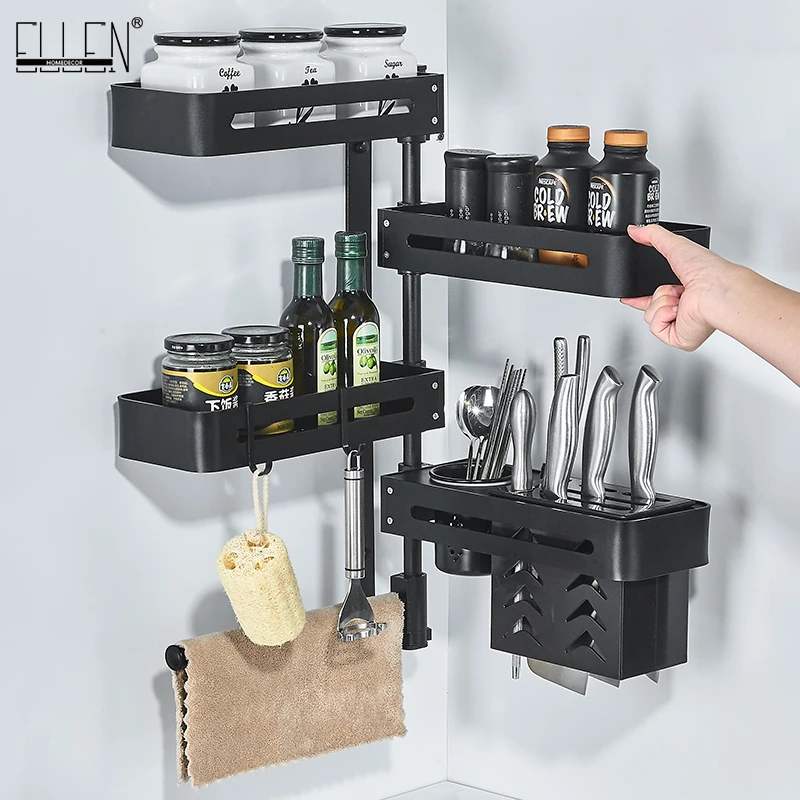 ELLEN Kitchen Organizer Condiment Storage Knife holder Bath Shelves  Shampoo Holder with Towel Rack EL610