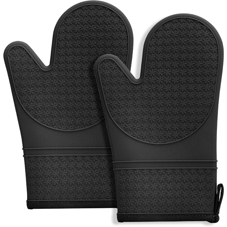 

Heat Resistant Silicone Oven Mitts for Kitchen Cooking Baking BBQ 500F Protective 2PCS NonSlip Grip Baking Gloves with Soft Cot