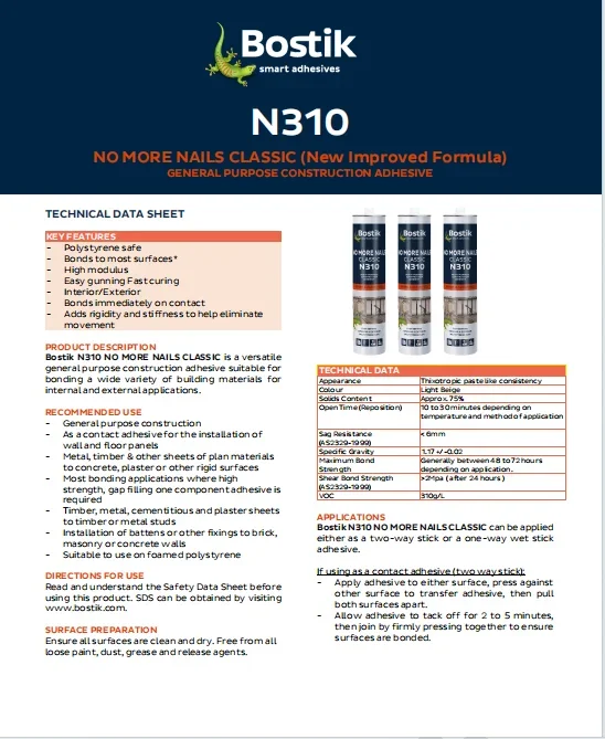Bostik No More Nails Classic N310 320g لاصق لمواد البناء الترابطية #3