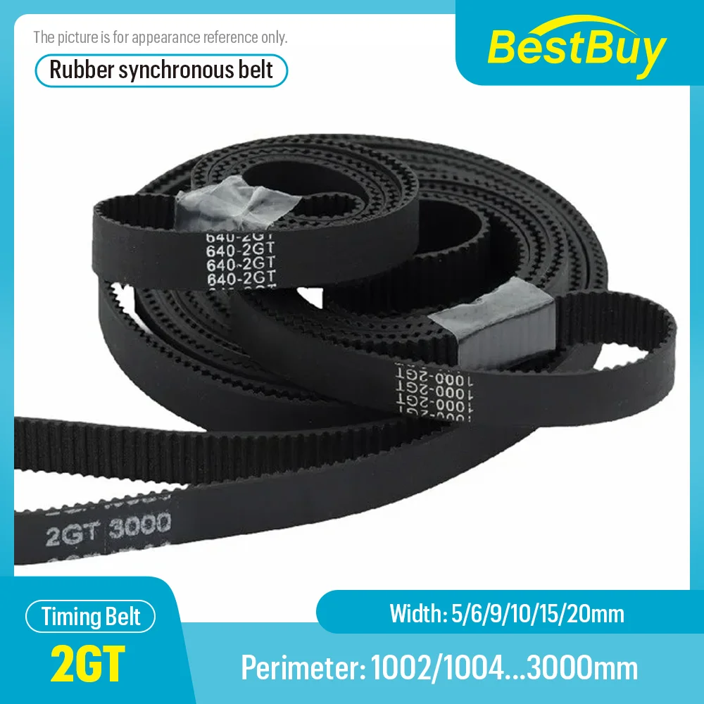 

2GT Timing Belt Perimeter 1002mm-3000mm Width 5/6/9/10/15/20mm Rubber Closed GT2 Synchronous Belt Pitch 2mm for 3D Printer