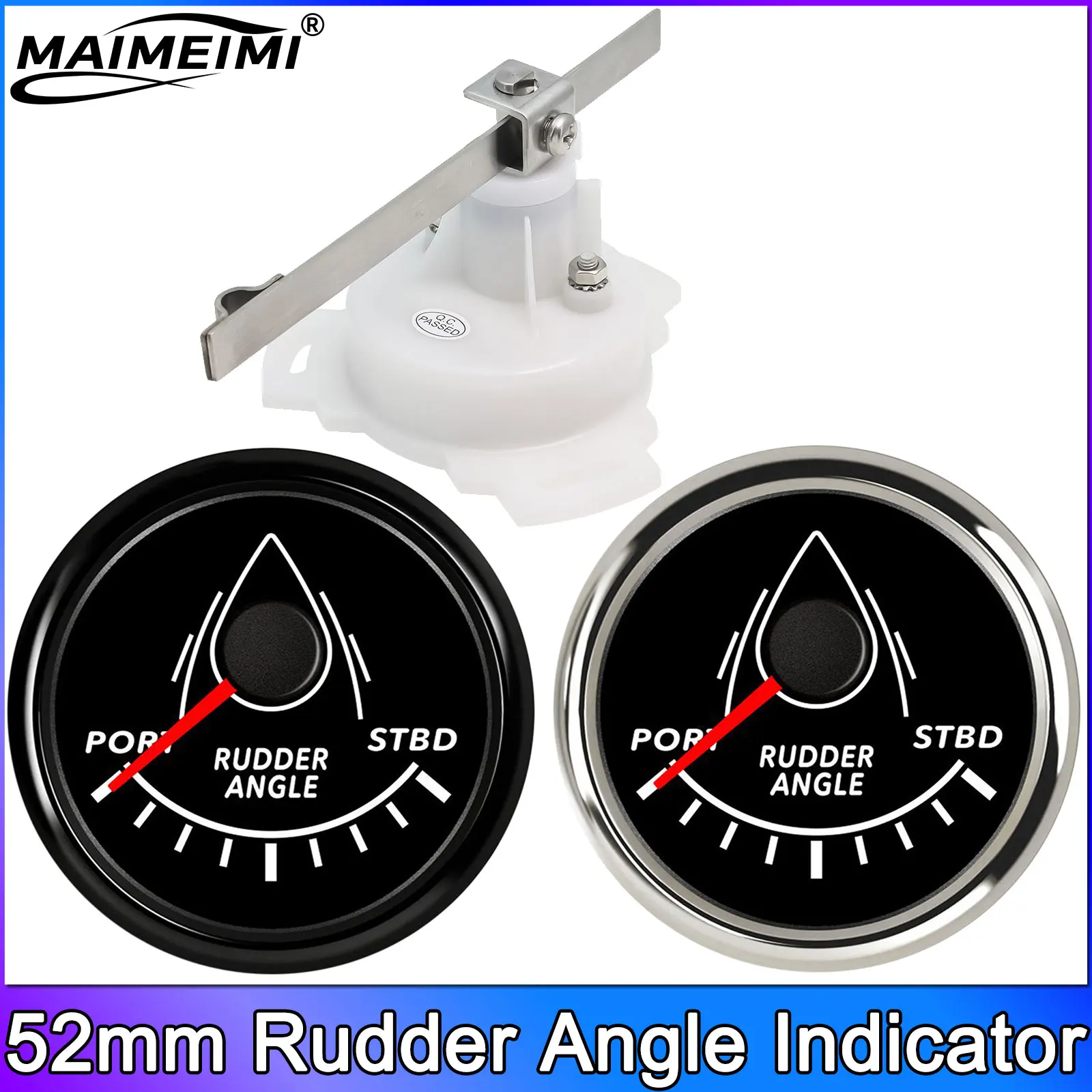 12V 24V 52mm Rudder Angle Indicator 0-190 Ohm Rudder Angle Sensor Red Boat Marine Accessories Rudder Angle Meter Customized