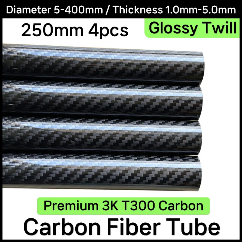 lot/4pcs 250mm Carbon Fiber Tube for CNC Machining 8mm 10mm 12mm 16mm 18mm 20mm 22mm 25mm 30mm Hardness Composite Material