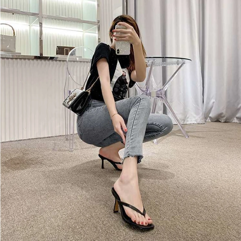 

2023 New Summer Sandals Women Slipper Footwear Outdoor Sandals Ladies Women's Flip Flops Thin High Heels Slides Elegant Shoes