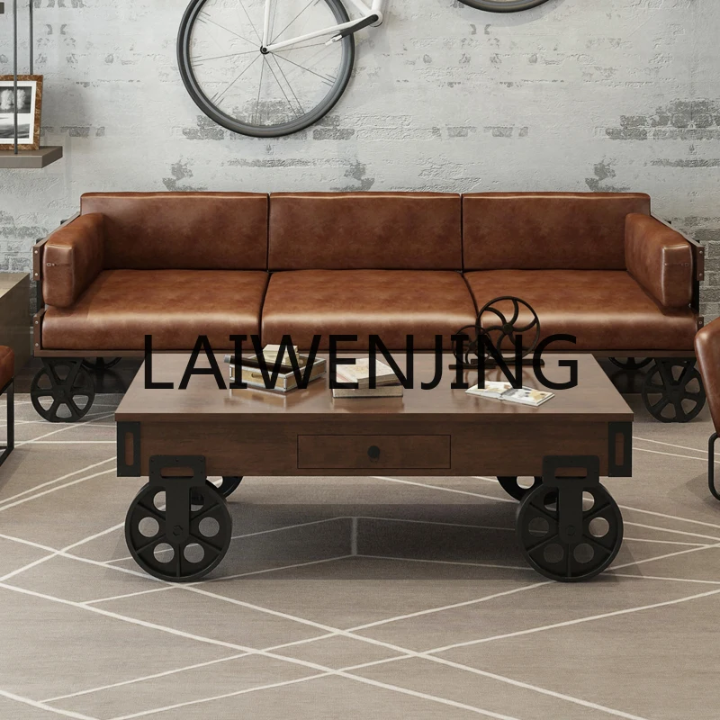 Nordic American Coffee Table Solid Wood Modern Minimalist Iron Living Room Home Retro Tea Making Table Log