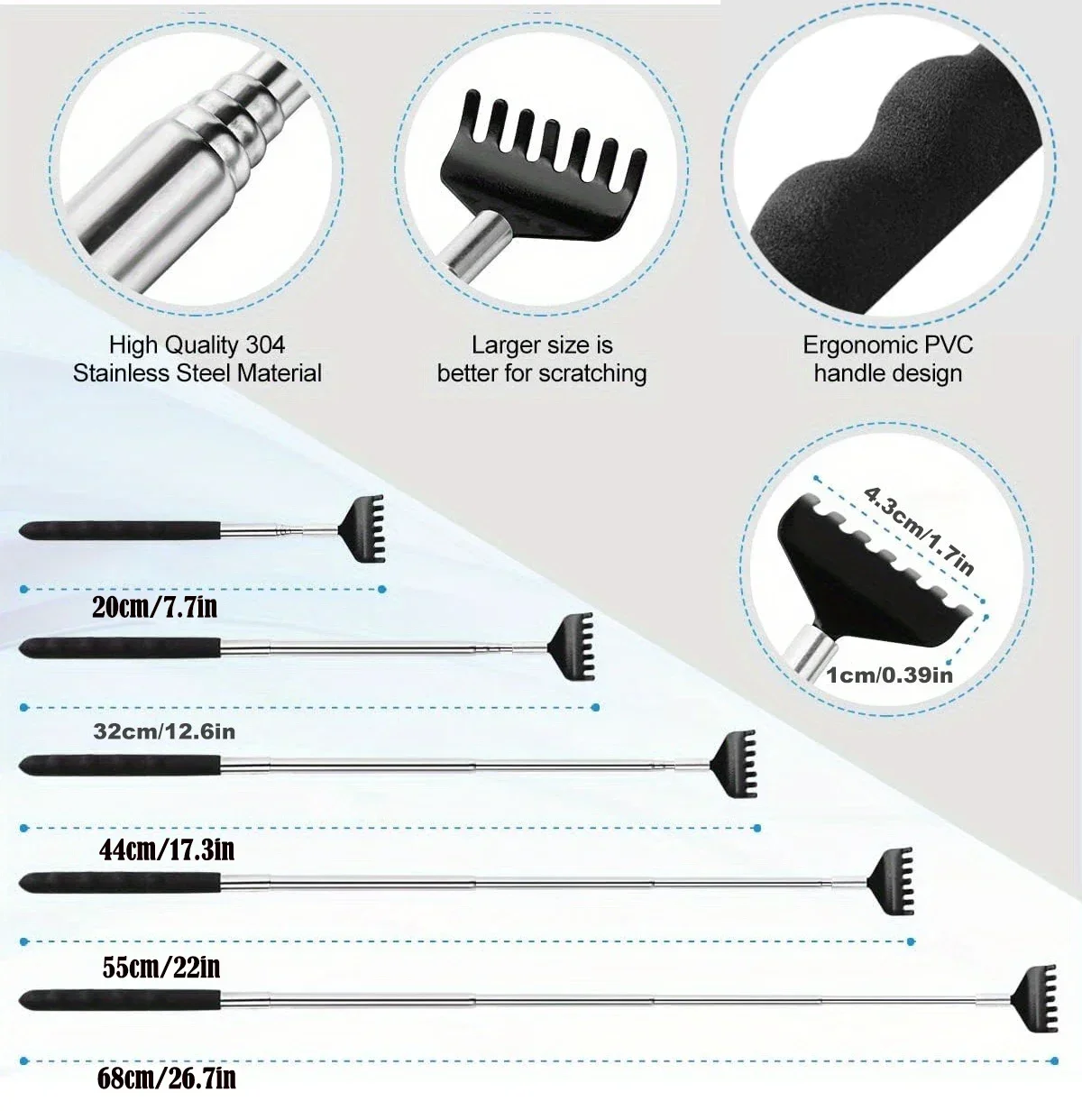 

[8.3-22.8" Extendable Back Scratcher] Portable Telescopic Back Scratcher - Stainless Steel, Extendable Comfort Grip Handle GL01