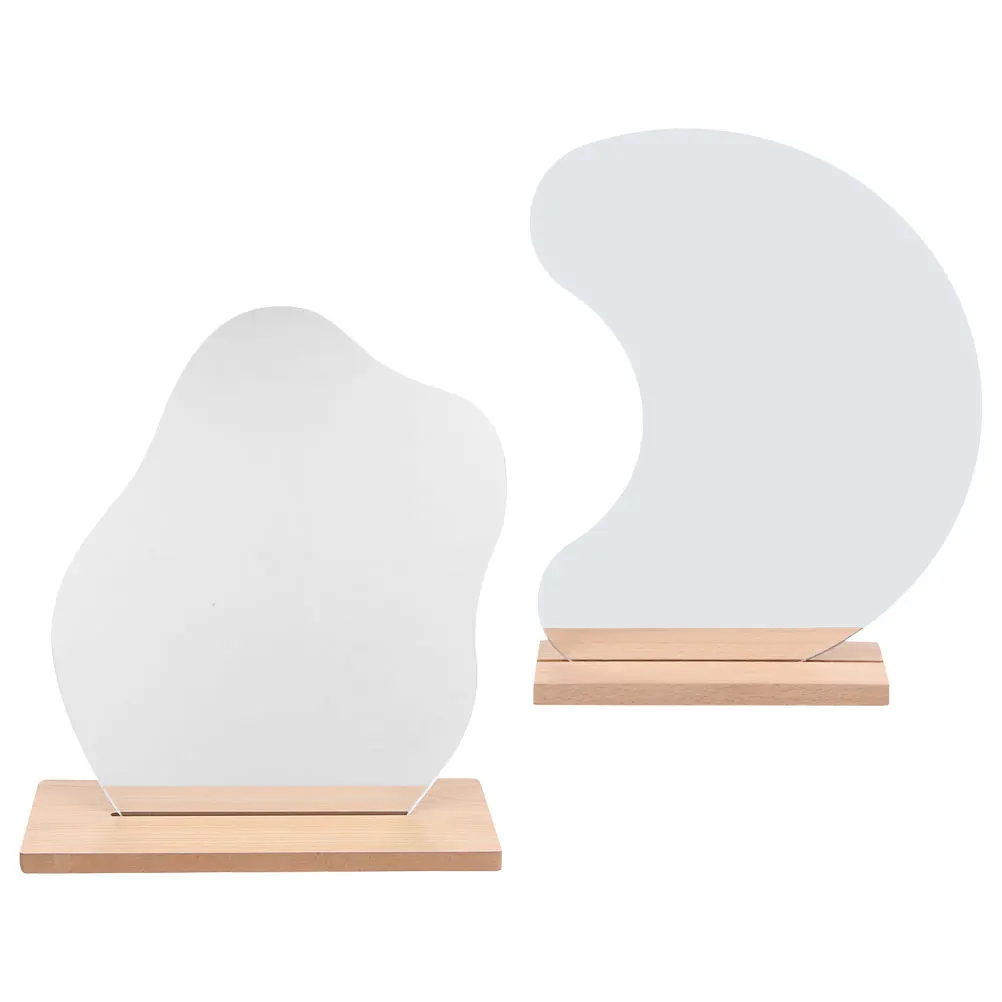 

2Pcs Makeup Mirrors Frameless Desktop Mirrors Wooden Stand Stable Base Vanity Table Mirror for Bedroom Makeup Use