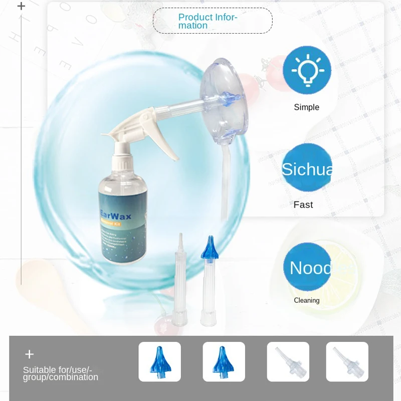 Kit per la pulizia delle orecchie da 500 ml per adulti Bambini Dispositivo per la rimozione del cerume a spirale Bottiglia di plastica per l'irrigazione dell'acqua Cura dell'orecchio Lavaggio Sicurezza Spremere