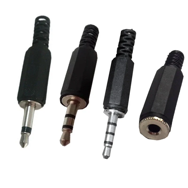 3.5mm Audio Plug Connector Black Plastic Shell 2 3 4 Pole Male Female Headphone Jack DIY Repair Audio Cable Replacement Adapter