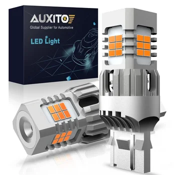 AUXITO 2 יחידות T20 LED Canbus ללא היפר פלאש W21W WY21W 7440 7440NA נורות אור צהובות לרכב עם אור סיגנל ללא שגיאות 12V
