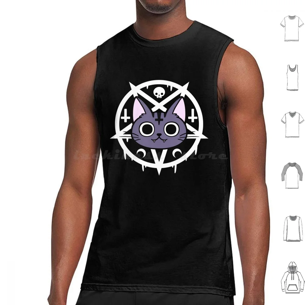 Black Meowgic 01 | Tank Tops Vest Sleeveless Cat Kitty Kitten Cute Kawaii Pastel Witch Witchy Wicca Wiccan Pagan Black Cat