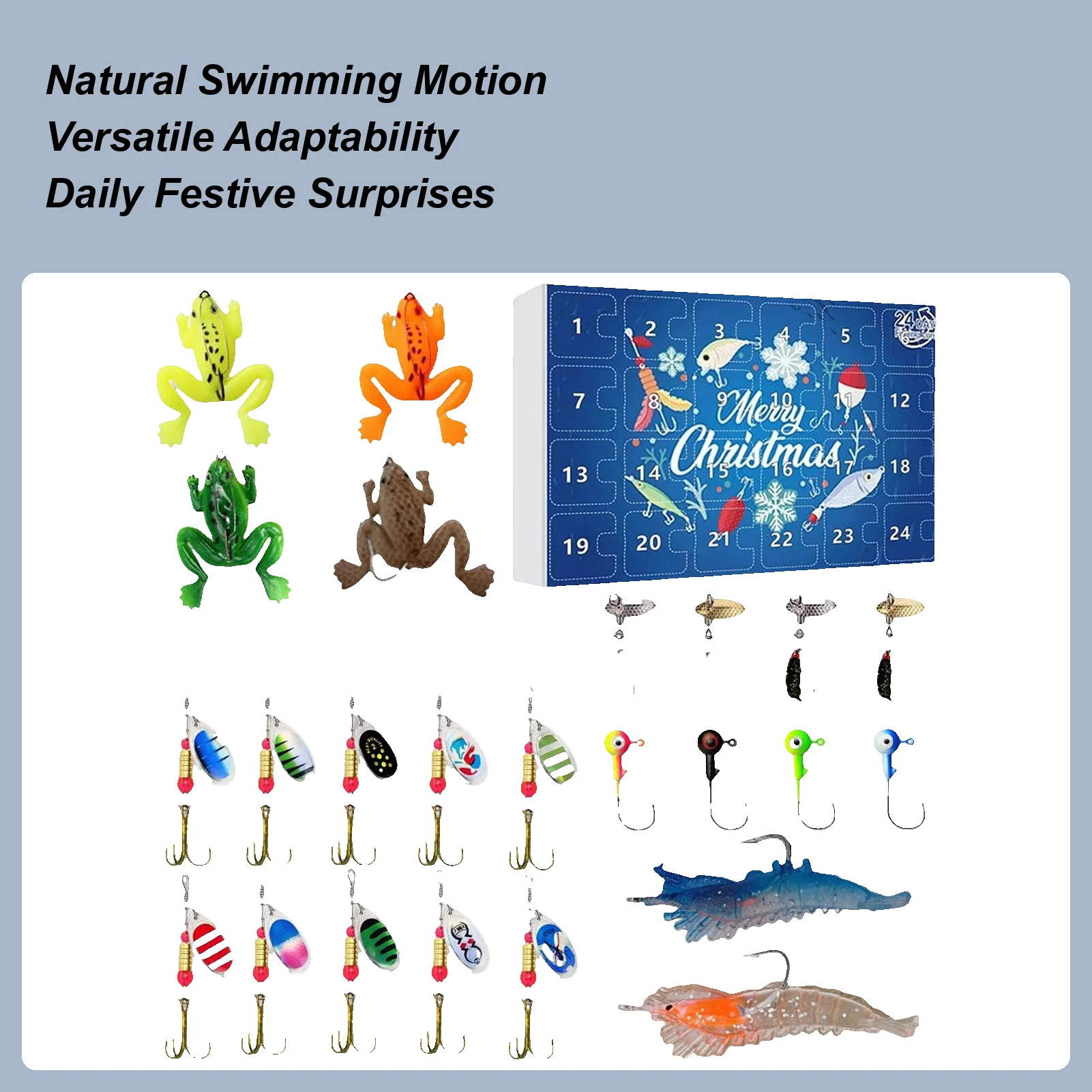 

Набор рыболовных приманок, набор рыболовных приманок, 2025 г., рождественские приманки обратного отсчета в штучной упаковке для морской воды, профессиональная форель, окунь, сома, пирс, каяк