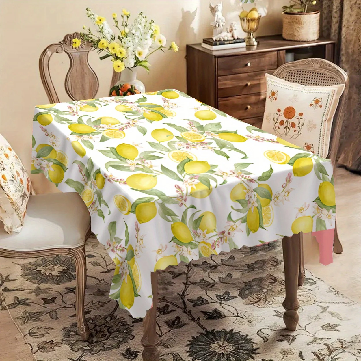 Party Tablecloth, Fresh Lemon Digital Print, 6 Sizes Wrinkle-Free Home Kitchen Cover for Birthday Parties Party Planners