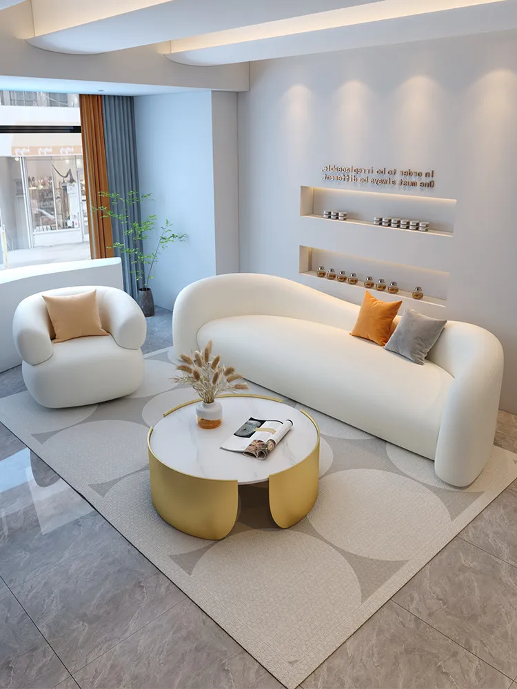 2025 New Women's Clothing Store Sofa Resting Area Reception Technology Cloth Sofa Light Luxury Beauty Salon Office