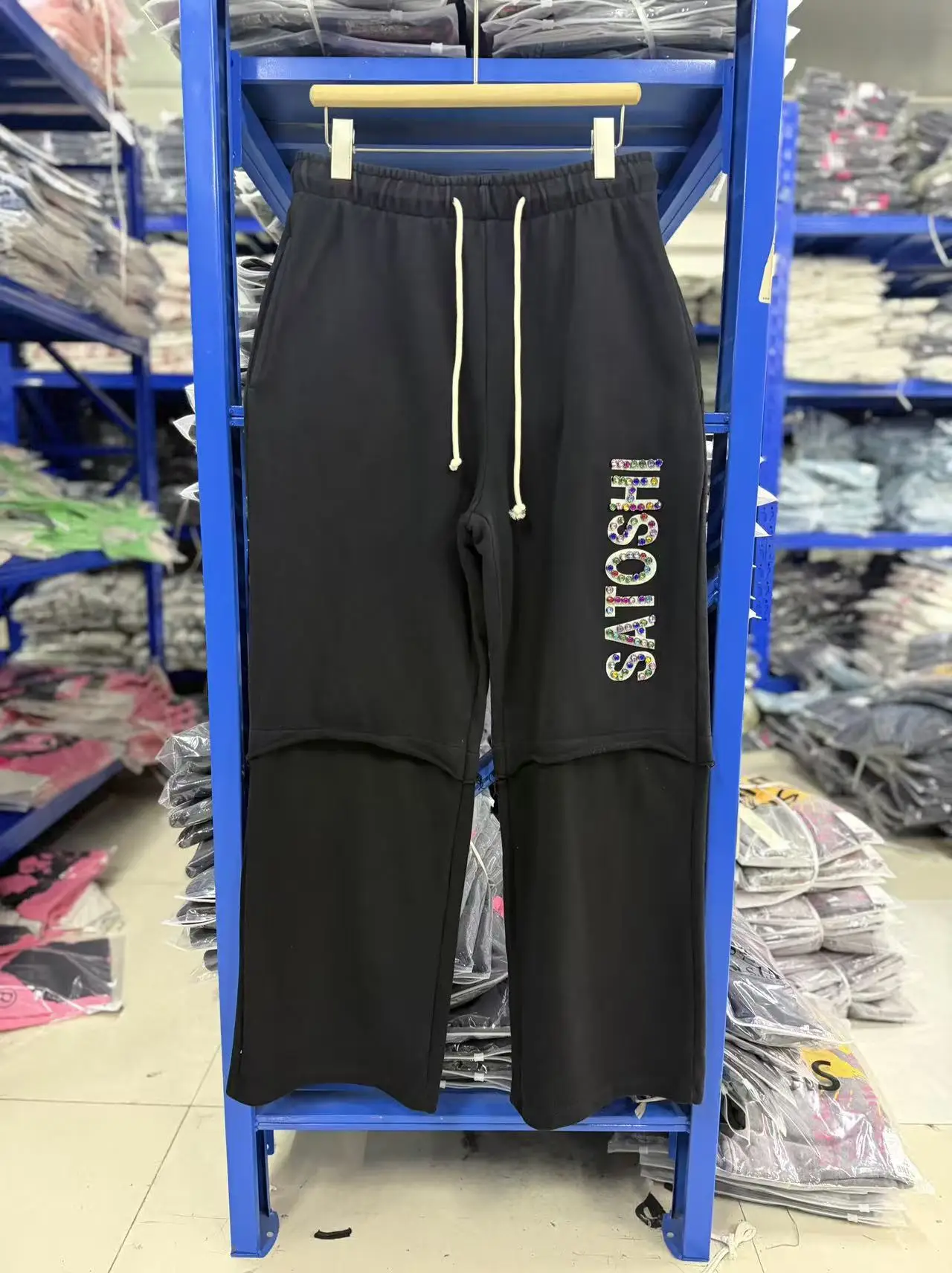 New Men 2026 Satoshi Nakamoto RhinestoneOld Holes Ink Cargo Comfortable Cotton Parkour Sweat Casual Pants Sweatpants tag #a35