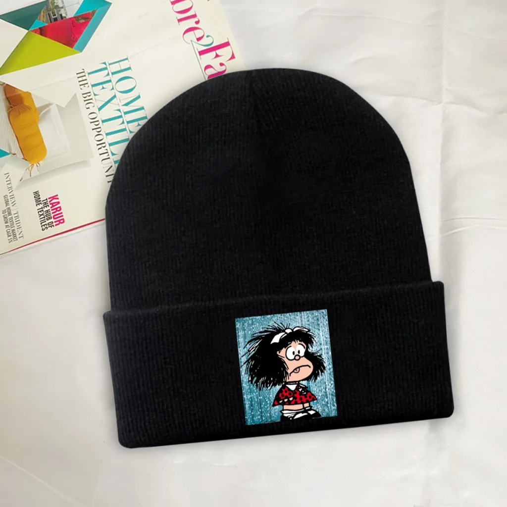 Mafalda Philip Comics Skullies Beanies Caps In Shock Knitted Winter Warm Bonnet Hats Unisex Ski Cap