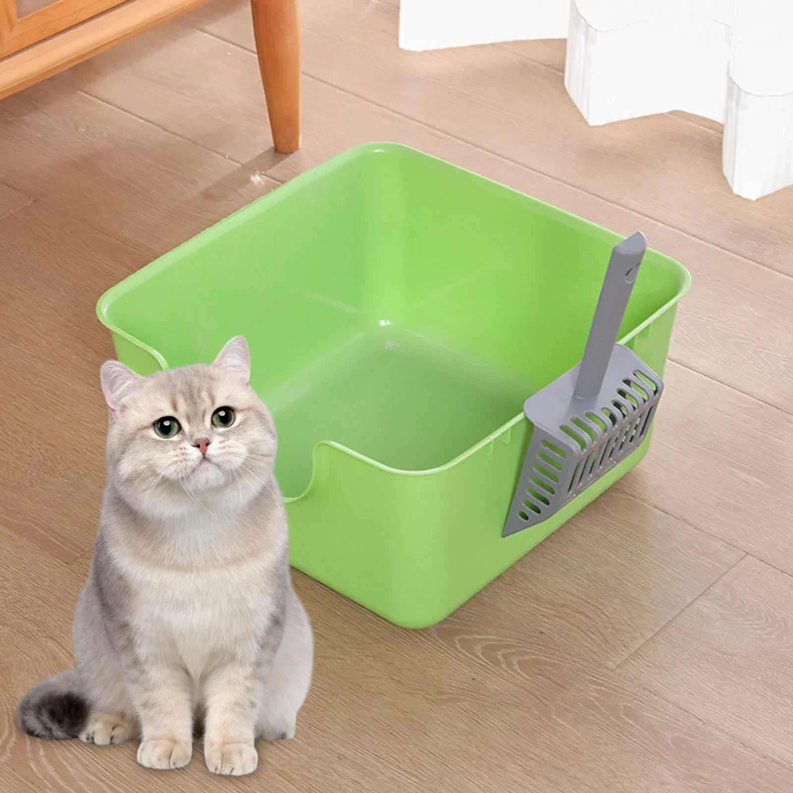 Open Top Pet Litter Tray Anti Splashing Cat Bedpan Cat Litter Box with High Side Kitty Litter Pan for Kitten Small Medium Cats