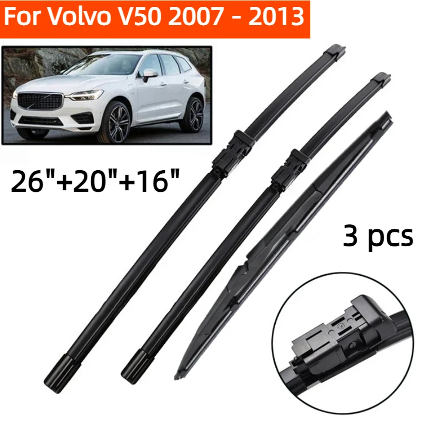 ZHANGU Wiper LHD Front & Rear Wiper Blades Set For Volvo V50 2007 - 2013 Windshield Windscreen Window Rain Brushes 26