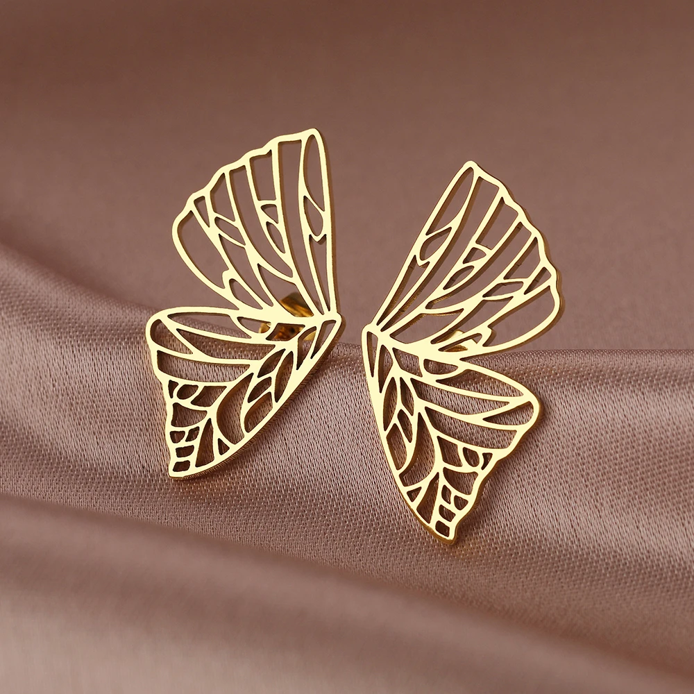 Stainless Steel Earrings Exquisite Vintage Butterfly Wings Symmetrical Charms Fashion Stud Earrings For Women Jewelry Girl Party