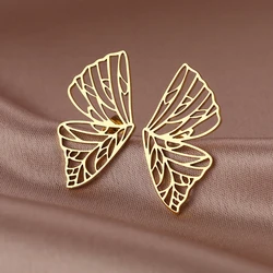 Brincos de aço inoxidável requintado vintage asas borboleta simétrico encantos moda brincos para mulheres jóias menina festa