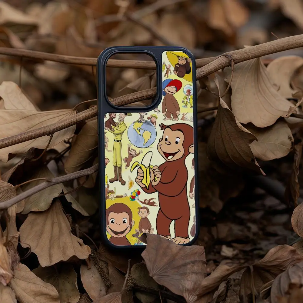 

Cute G-George Monkey Phone Case For iPhone 17 16 15 14 13 12 Pro Max Plus Black Frame Acrylic Carbon Fiber Hard Shell