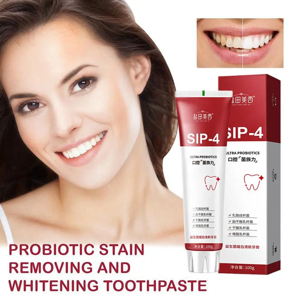 Sip-4 Probiótico Whitening Creme Dental, Clareamento, Melhorar a Mancha, Respiração Fresca, SP-4 Dentes, Removendo Amarelo, R7E4, 100g