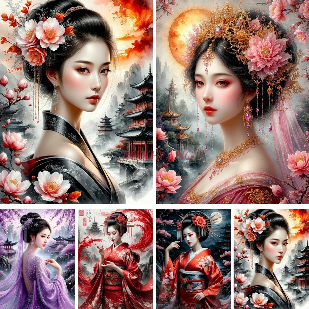 

5D Diy Diamond Embroidery Beautiful Japanese Geisha Picture Diamond Painting Cross stitch Needleworks Home Decor