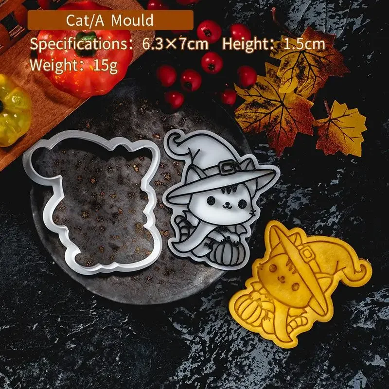 Cartoon Wizard Kitten Cookie Cutters Halloween Party Baking Candy Cutting Molds Stamp Embosser Biscuit Decor Supplies