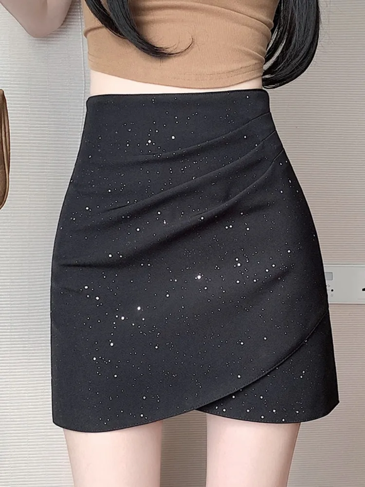 Irregular Wrinkled Shiny Suit Half Skirt 2025 Spring/Summer New High Waist Slimming A-line Hip Hugging Skirt Office Women's Wear