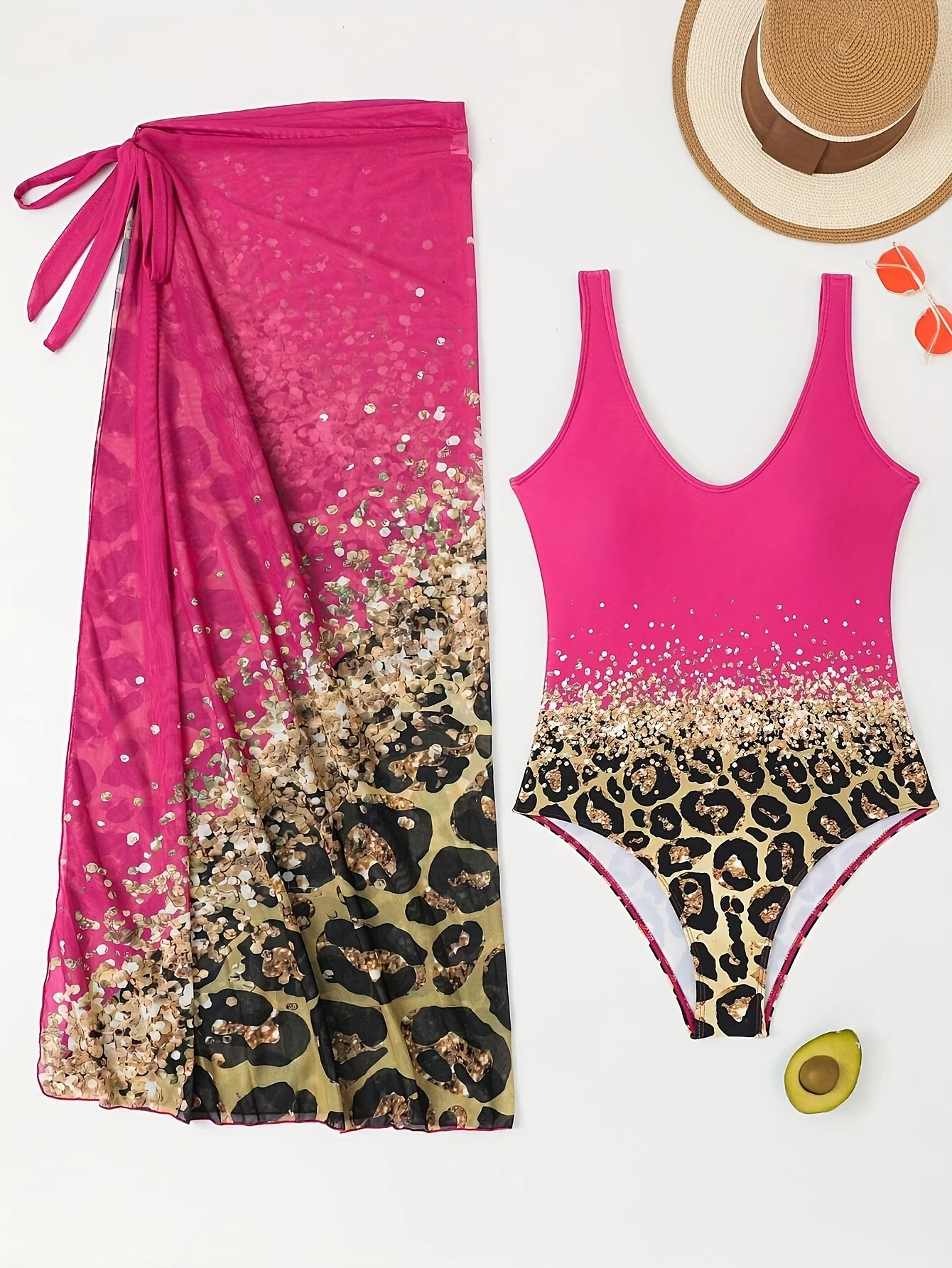 2026 novas roupas de moda sexy feminina rosa leopardo impressão maiô praia proteção solar casual água jogar elegante beachwear