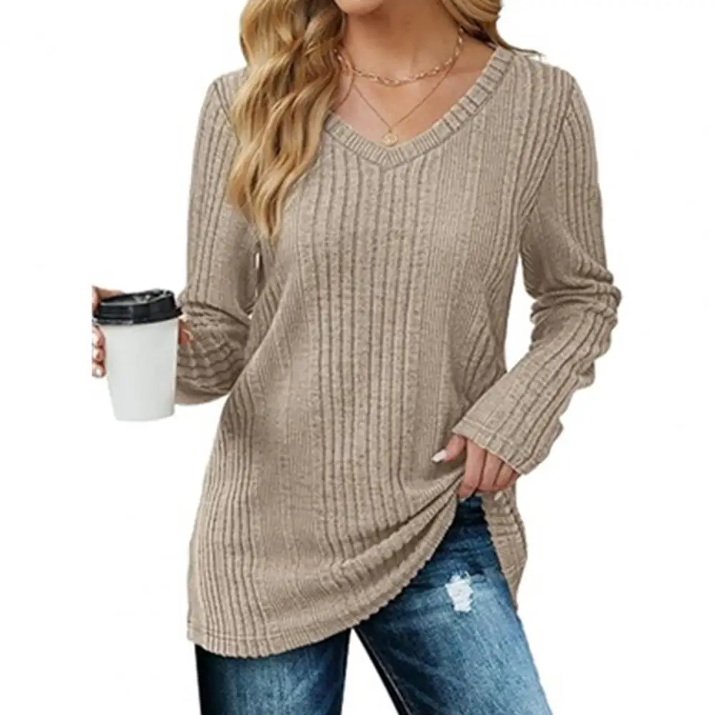 

Loose Fit Tunic Top Stylish Women's V-neck Tunic Sweaters Long Sleeve Fall Tops Solid Colors Ribbed Knit Slim Fit Design for A