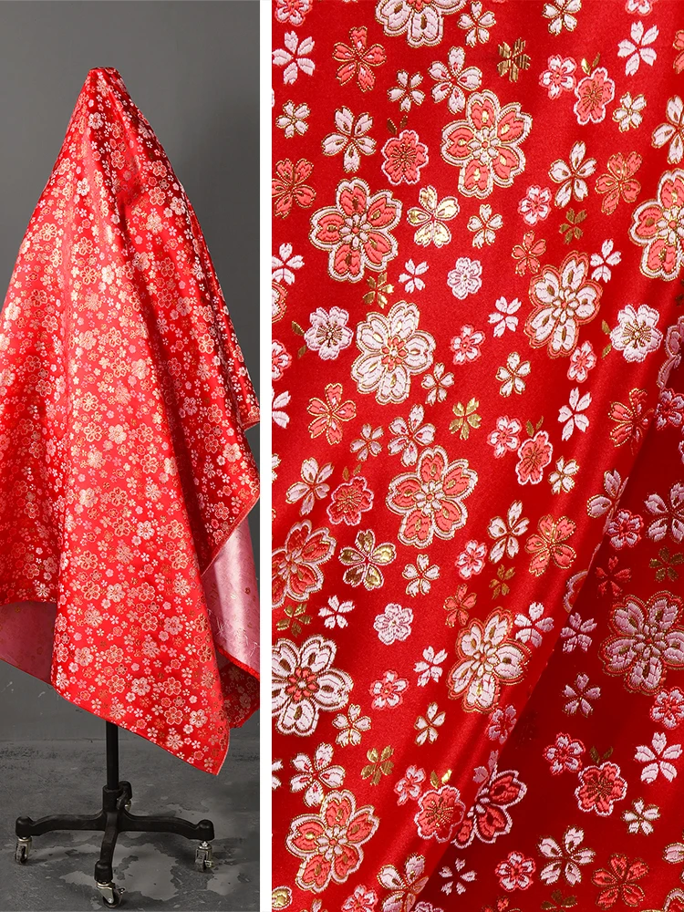 Jacquard Fabric Bright Red Woven Brocade Children's Dress Apparel Sewing Fabrics Diy Sew By The Meter Wholesale Cloth