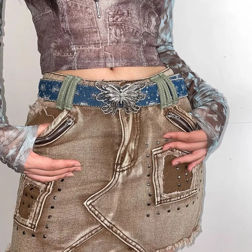 الحلو فراشة مشبك حزام الخصر حجر الراين مشبك معدني Y2k حزام الجينز السراويل خمر حزام الخصر المرأة الزخرفية يوميا #2