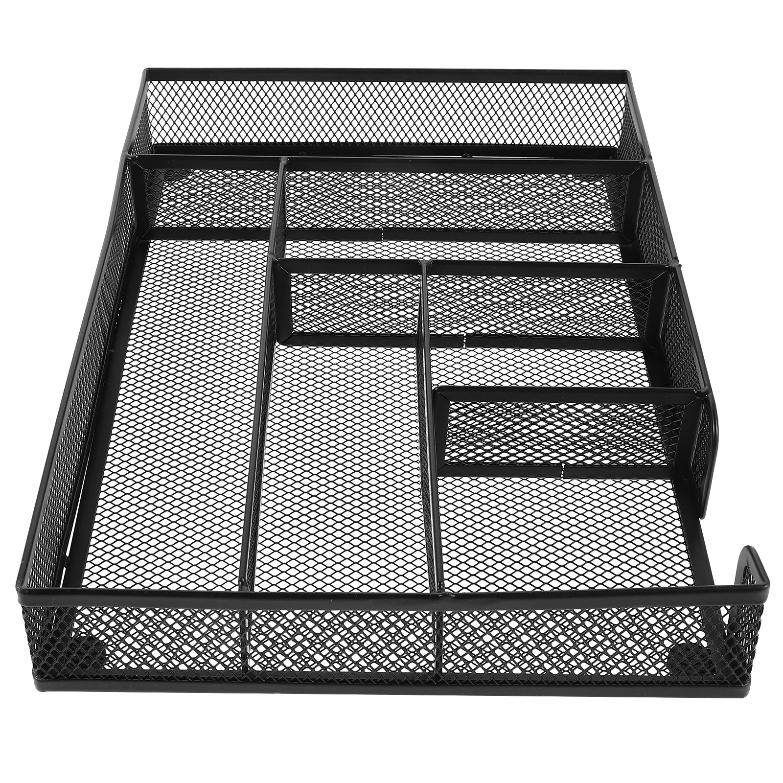 

6 Compartment Metal Mesh Desktop Organizer Tray Black for Office Supplies Storage Stationery Desk Accessories Dorm Workspace Art