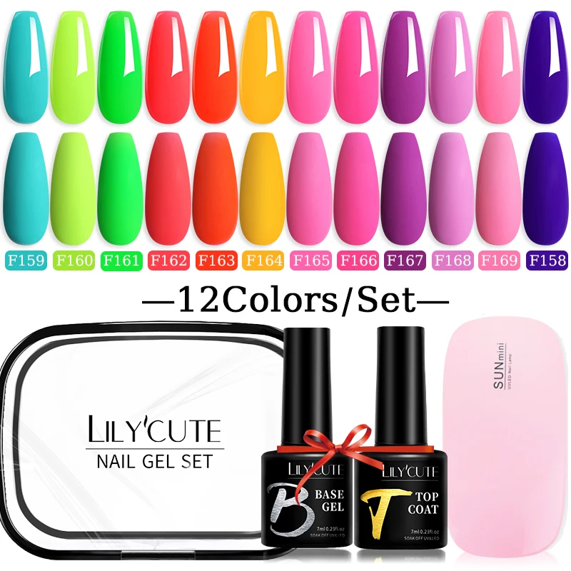 

LILYCUTE 12Pcs/Set Fluorescent Gel Nail Polish With 6W UV Lamp Spring Summer Macaron Series Nail Art Semi Permanent UV Gel Kit