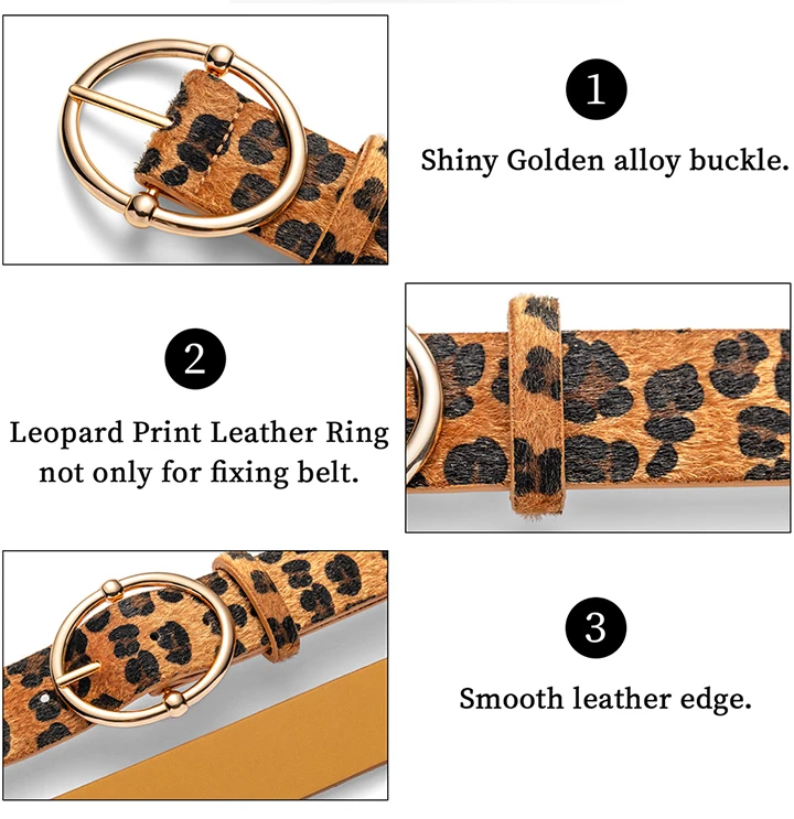 Maikun New Leopard Women's Belt Gold Irregular Alloy Pin Buckle Belt Fashion Versatile PU Belt 3.7cm Width