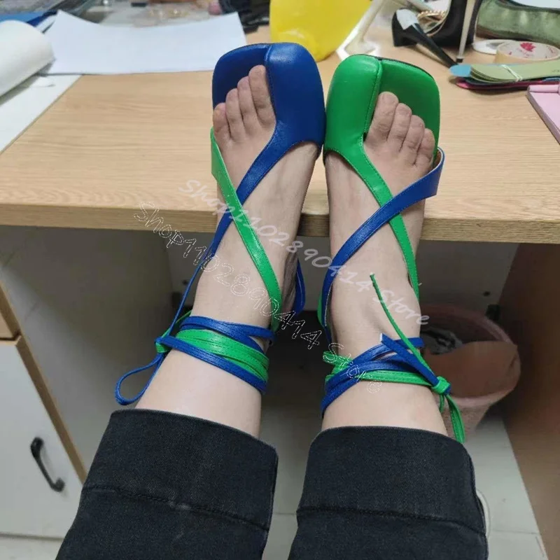 

Green Blue Flip Flop Hollow Design Twine Sandals Lace Up Women Shoes Strange Style Heels Party Banquet 2024 Zapatos Para Mujere