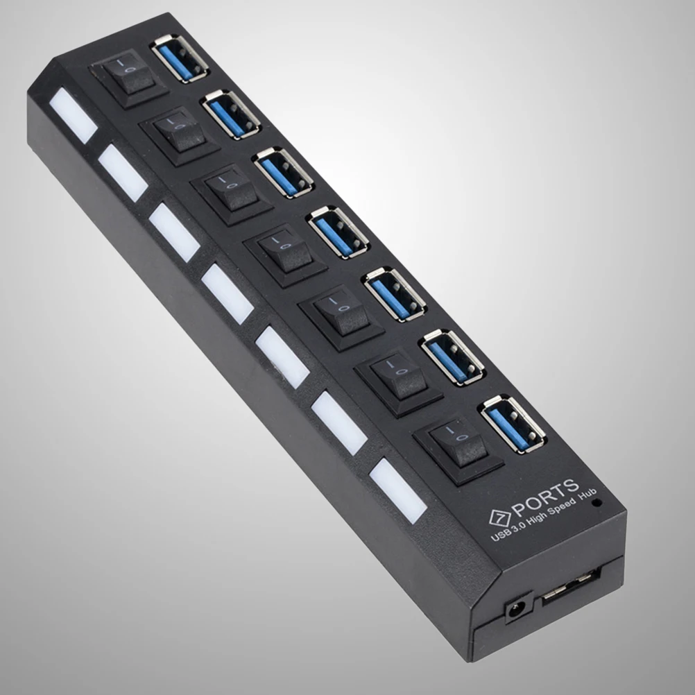 7-Port USB 3.0 Data Hub High- Splitter Control and LED Indicators Compatible with Multiple