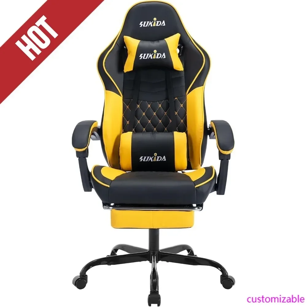 Ergonomische Video-Gamer-Stühle, Gaming-Computerstuhl, Gamer-Stühle für Erwachsene, Massage-Lendenwirbelstütze, drehbar, höhenverstellbar, H