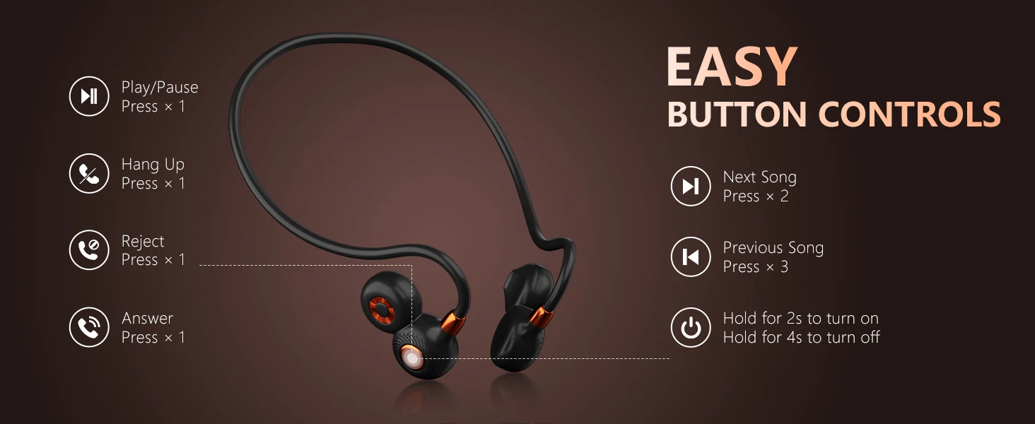 Ortizan I10 Wireless Bluetooth Earphones BT5.3 Open Ear Headphones Sport Waterproof IPX6 Wireless Earbuds with Mic 10H Playtime