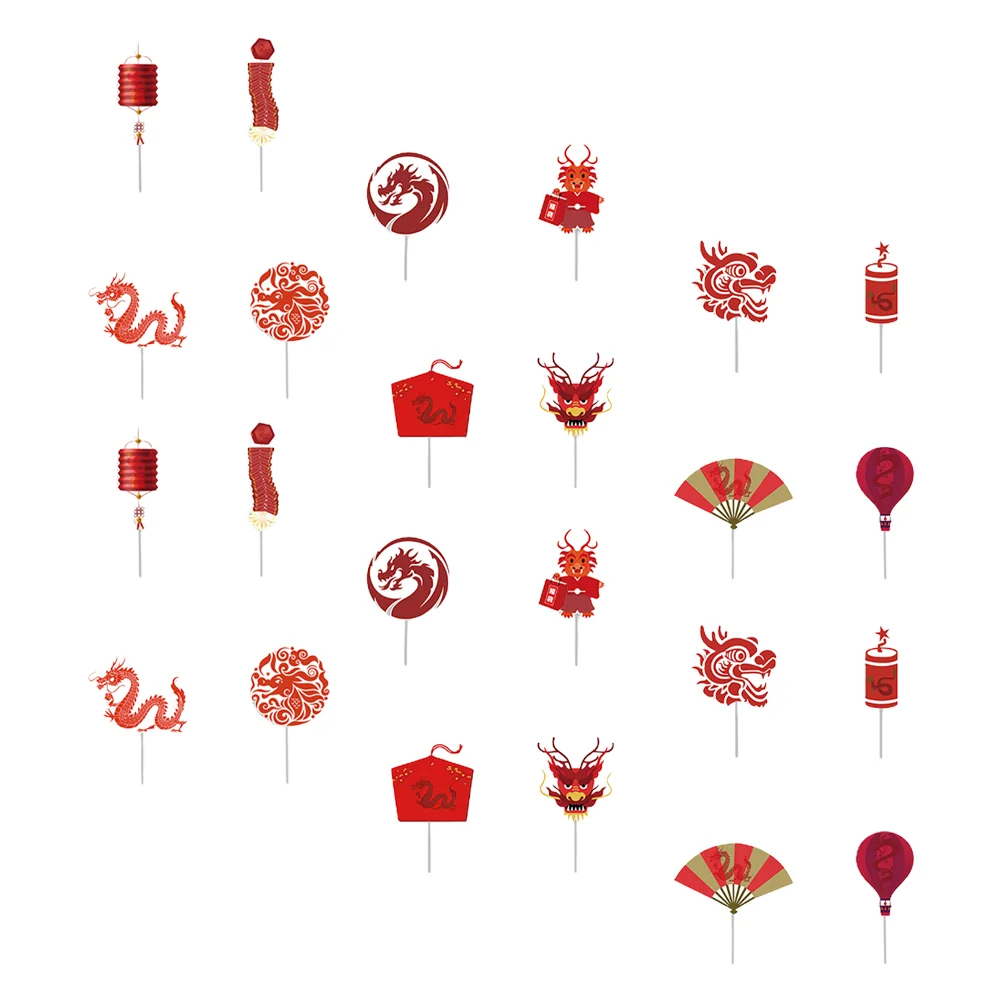 Chinese New Year Cupcake Toppers 24Pcs Dragon Cake Picks Toothpicks Spring Festival Party Supplies