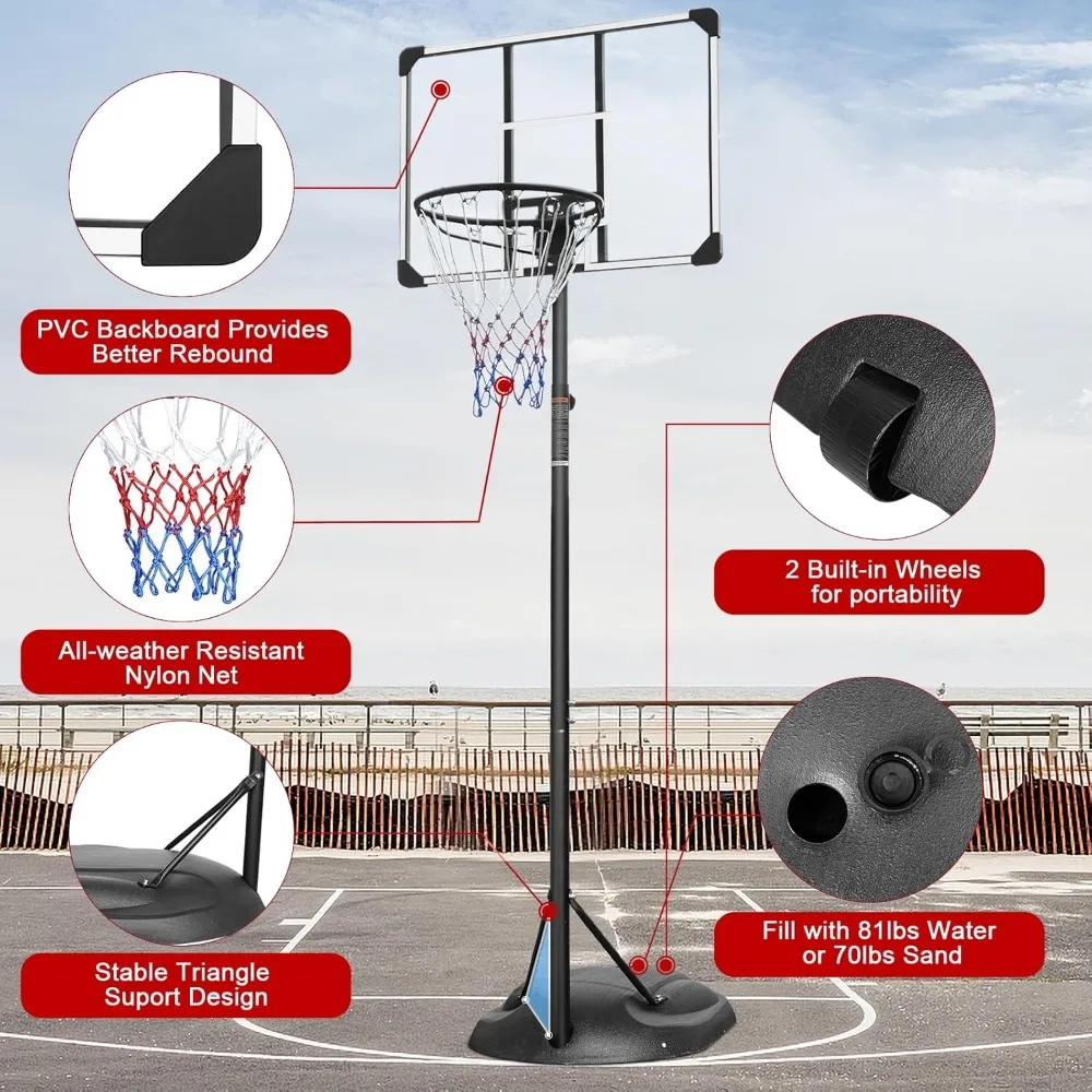 Supporto da basket ad altezza regolabile da 7,5 piedi a 9,2 piedi - Sistema di tabellone per uso interno ed esterno, adatto per giovani e adulti