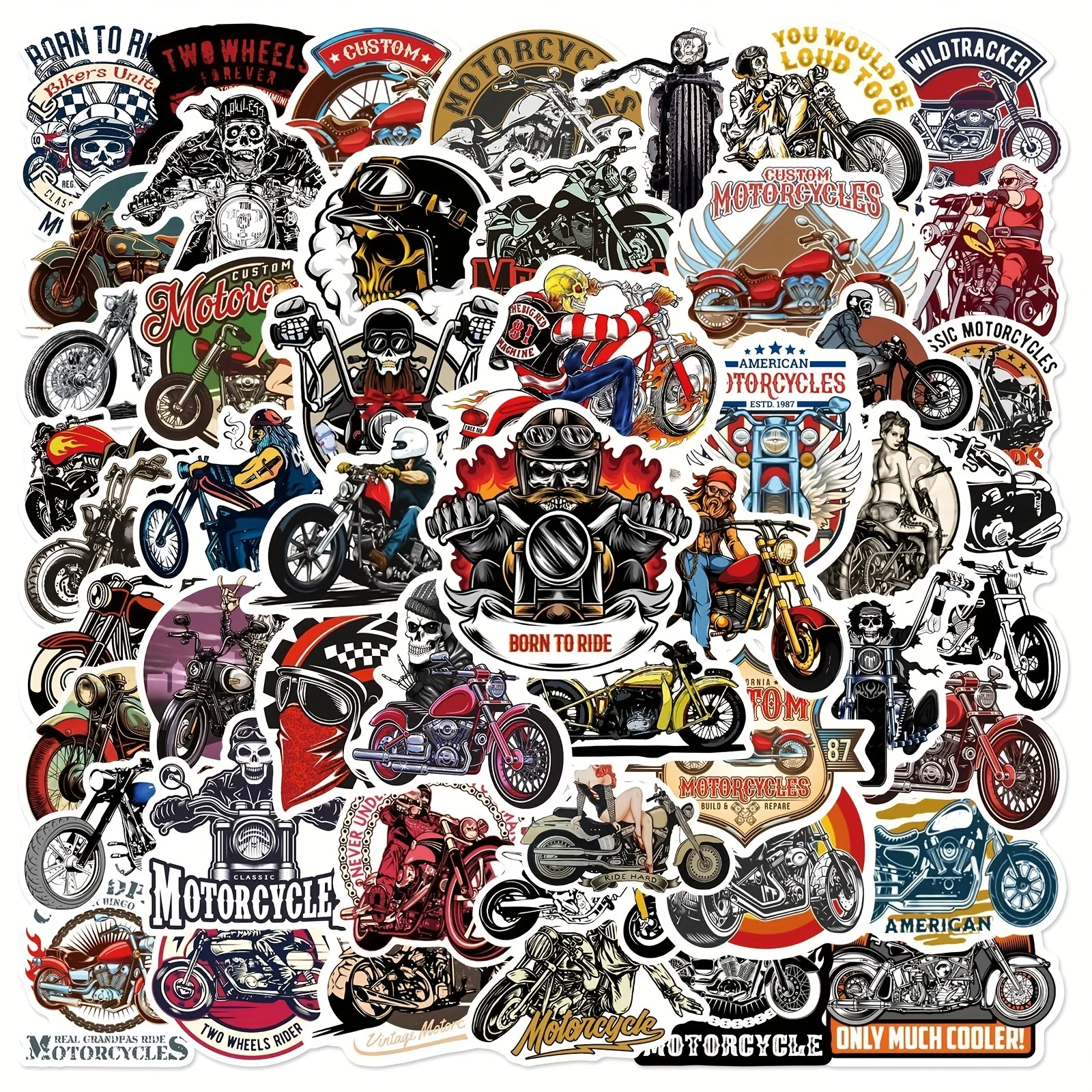 50 PCS NEW Cool Motorcycle Doodle Stickers, Decorative Helmet Skateboard Phone Case Travel Case Laptop Waterproof Stickers