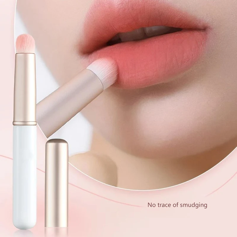 Mini pincel de labios profesional con tapa, portátil, cabeza redonda, lápiz labial, tinte mareado, difuminado, corrector de labios, detalle, pincel de maquillaje