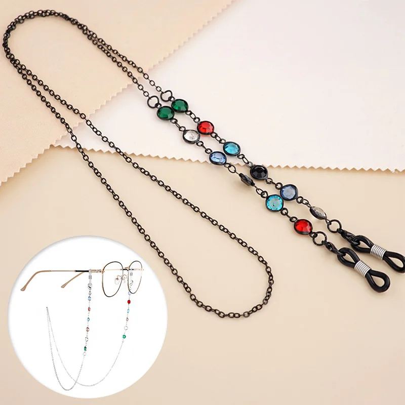 Colorful Rhinestone Beads Chain Anti-lost Neck Strap String Spectacle Cord Mask Chain Metal Glasses Chain Sunglasses Chains 1pcs